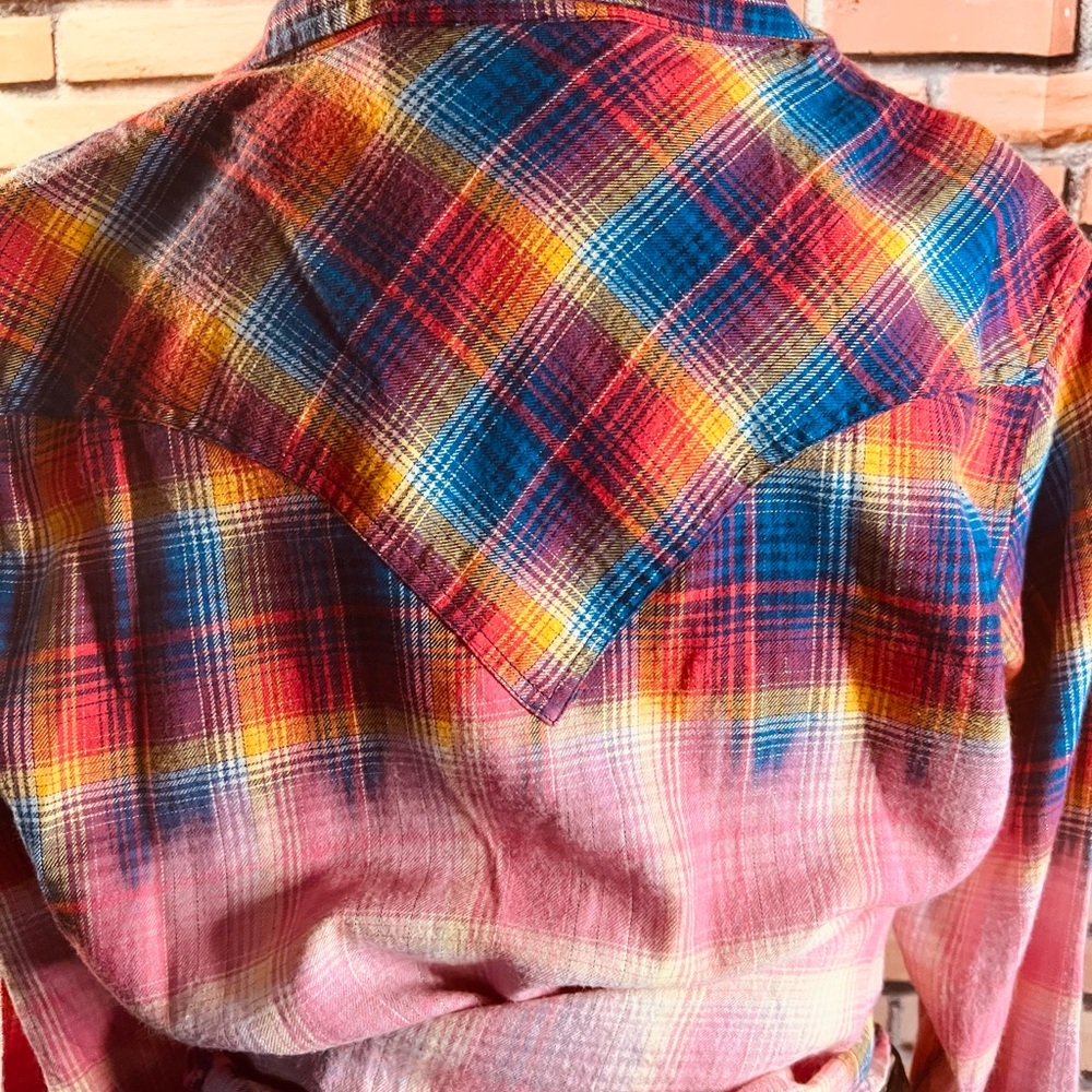 👚 🤠 Wrangler Western Plaid Shirt L – Snap Pearl Buttons, Subtle Lurex Shine / A - Picture 4 of 6